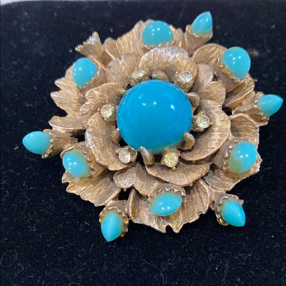Vintage Floral Turquoise Brooch